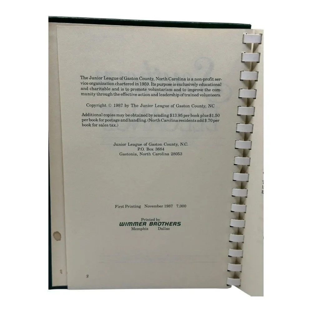 Southern Elegance Green Spiral-Bound Cookbook With Floral‎ Cover & Recipes 1987